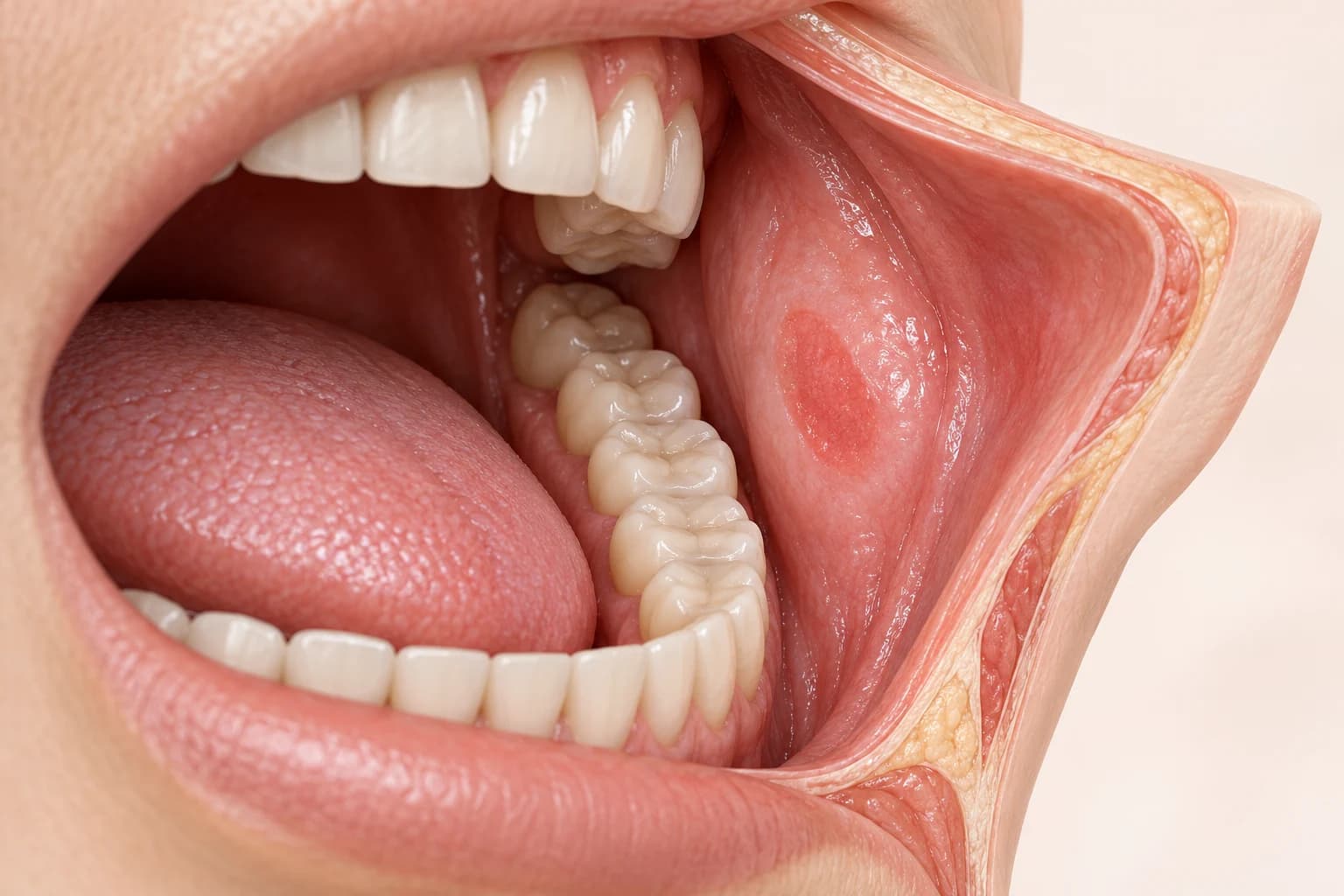 Conceptual illustration of the inner cheek lining for buccal mucosa cancer assessment