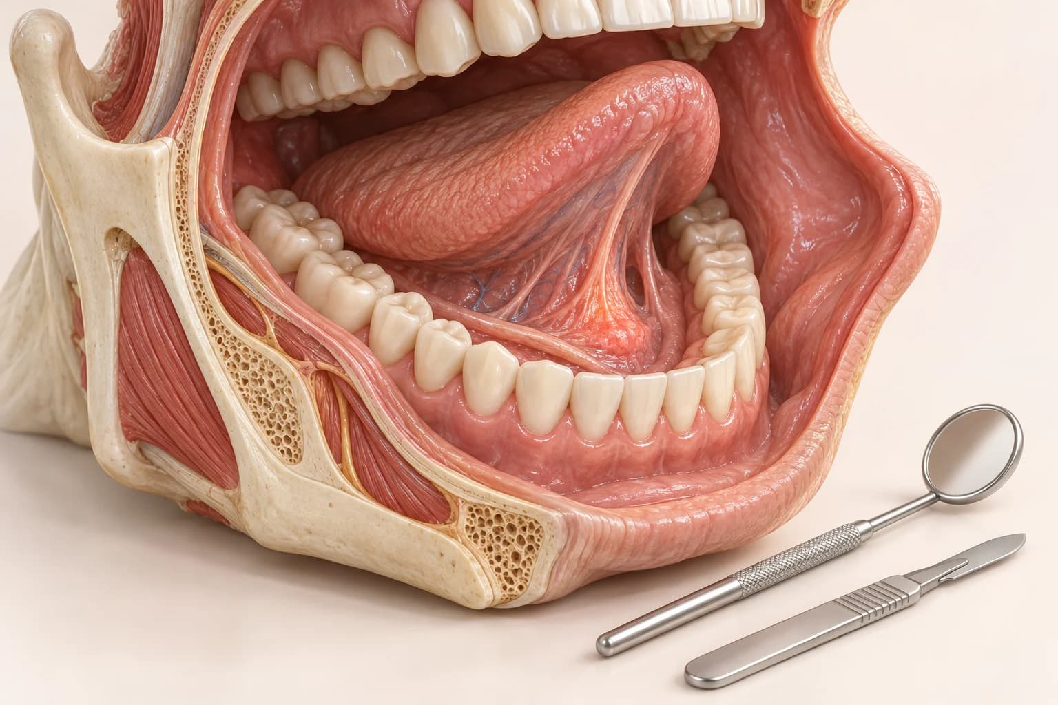 Conceptual illustration of the oral cavity and instruments for oral cancer surgery planning