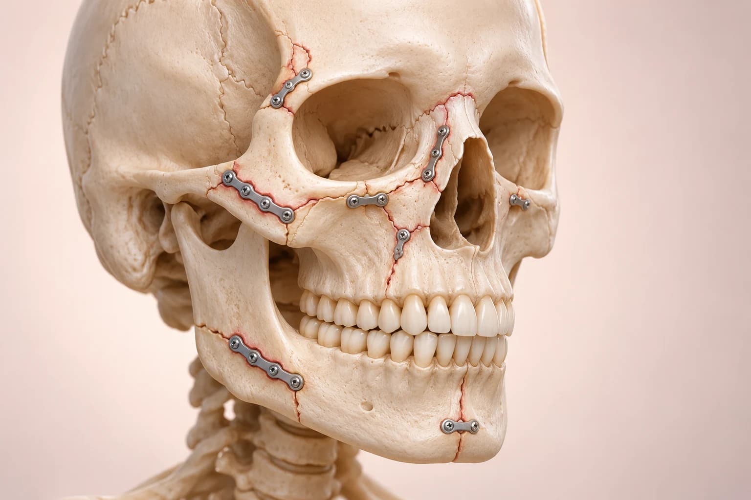Conceptual facial skeleton model showing repair across multiple facial regions